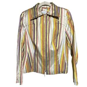Akris Punto women's multi-striped silk full-zip jacket Size 10